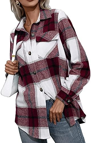 BURINAMENTO DE MANAGEM LONGA DE MANAGEM LONGO WINDBREAKER feminino Fit Casual Casual Botão Spring Cosy V Neck Tartan Cotton