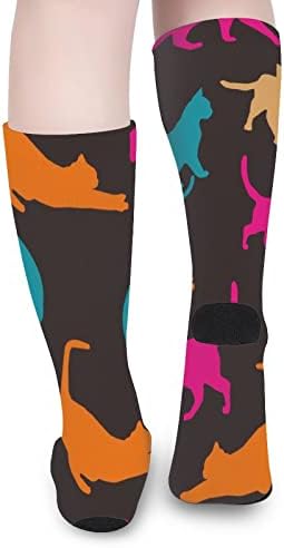 Colorido gatos silhueta de coloração impressa meias correspondentes ao joelho atlético meias altas para mulheres homens