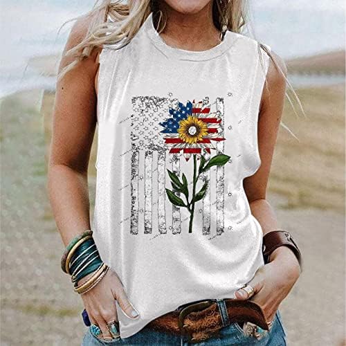 4 de julho Tampo de tanques para mulheres, tanques de impressão de bandeira americana, ladrinhos de tanques impressos da bandeira americana estrelas listras patrióticas camisetas de verão camisetas