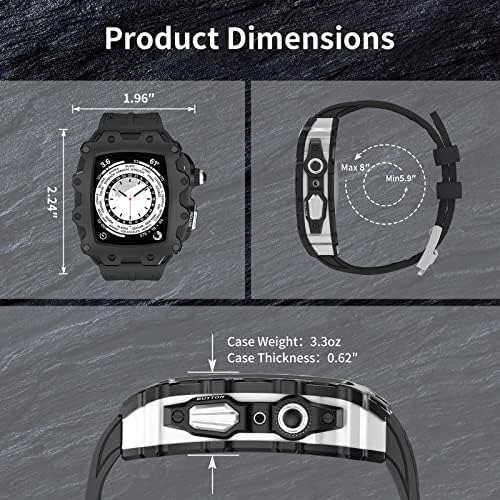 Kit de modificação Nibyq para Apple Watch Series 8 45mm Series 7 45mm Moldura de metal+tira de borracha para iwatch Series