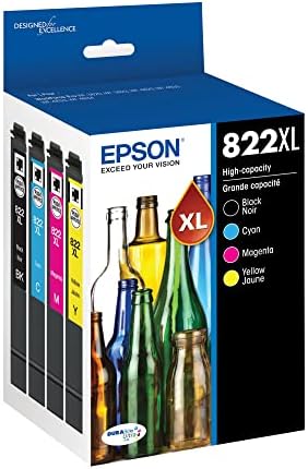 Epson® 822xl Durabrite® Alto rendimento preto, ciano, magenta, cartuchos de tinta amarela, pacote de 4, t822xl-xcs