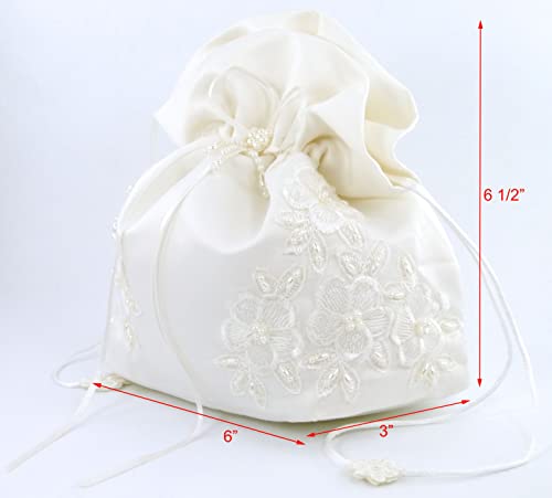 Bolsa de dinheiro de casamento de cetim de cetim com renda floral embelezada por pérolas para dança de dólar, bolsa de noiva