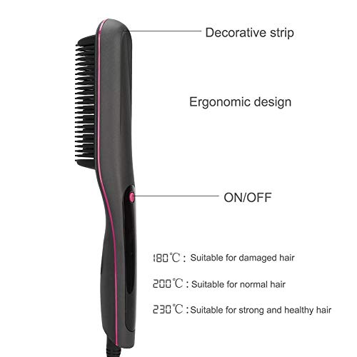 Escova de calor de alisadores de cabelo, pincel de alisamento iônico de 2 em 1, escova de alisador de barba multifuncional elétrica