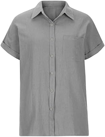 Xiaojmake tampa de tampa sólida Tops para mulheres Lapela V Botão de pescoço Aberto camiseta dianteira com bolso de bolso Fit Longline Casual Casual