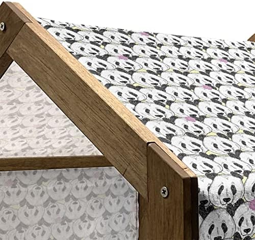 Casa de cães de madeira de Animalne, rostos de urso de panda com pétalas de flores graphic zoo, canil portátil para cães portáteis
