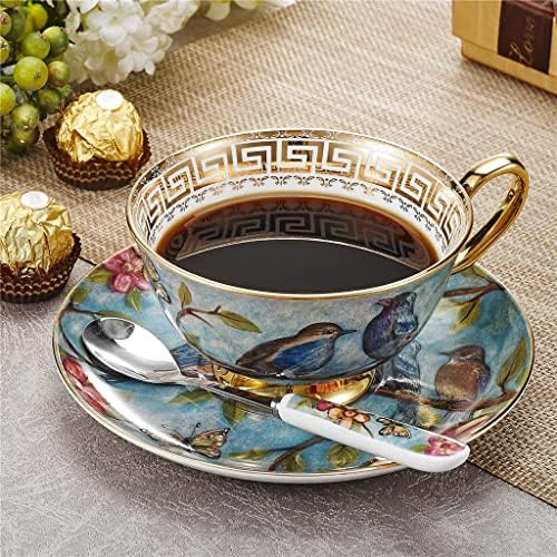 Houkai Flower & Bird Padrão de estilo europeu Osso porcelana Copa de café de porcelana de alta série de chá da tarde com pires