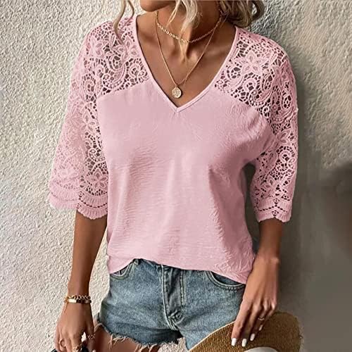 Summer feminino Tops Casual Casual, Senhoras Floral Lace 3/4 Manga Camisa Loja Plus Tamanho V Blusa do pescoço Elegante camisetas