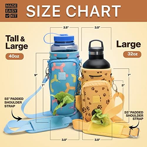 Feito Fácil Kit Water Bottle Porcer com bolso para cocô de sacos de cocô e alça de ombro acolchoado ajustável com tigela,