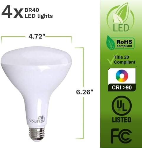 Bioluz LED 4 Pacote BR40 BR40 LED BULS 90 CRI Instante em branco quente 2700k 16w = 120w Bulbo de substituição 1400 lúmen lúmen