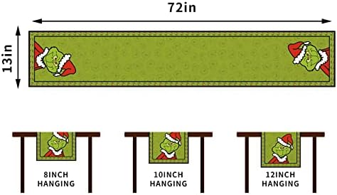 Runner de mesa Grinch de linho Merry Grinchmas Tocada de mesa Grinch Decorações e suprimentos de Natal para a cozinha em casa Mesa-13 × 72 '' '