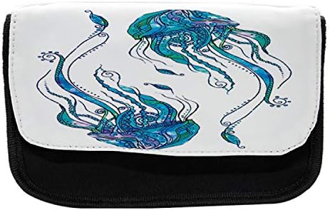 Caixa de lápis de água -viva lunarável, aqua ornamental boêmio, bolsa de lápis de caneta com zíper duplo, 8,5 x 5,5, turquesa