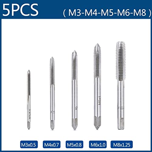 Torneira de parafuso Bit Bit M3 M4 M5 M6 M8 Torneira Métrica Definir Máquina de flauta reta Torneira Ferramentas manuais 5pcs