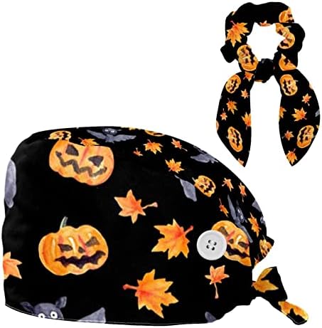 Capas de tampa médica Bapa de trabalho ajustável com botões e cabelo arco -arco macio de halloween halloween cabeçote