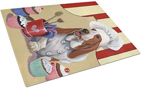 Tesouros de Caroline PPP3011LCB Basset Hound Cupcake Creend Glass Rutting Board Grande e Decorativo Corte de Vidro e Serviço Placa de Tamanho Grande Placa de Tamanho,