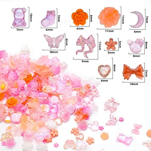 200 peças 3D Resina Flores rosa Butterfly urso mix mix harms de unhas brilho no acrílico escuro charme de unhas bowknot coroa coração