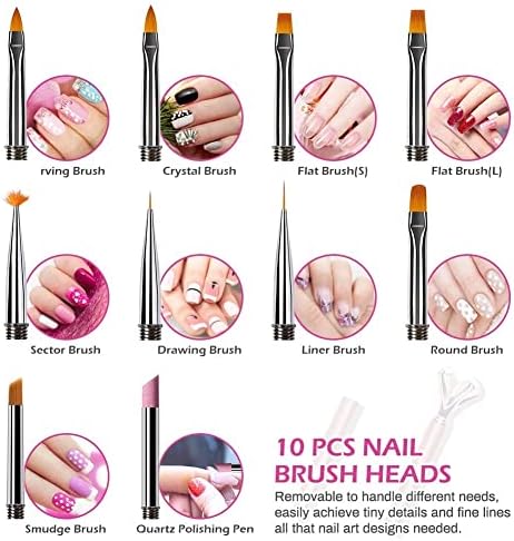 Lukeo 10pcs ARYCLIC NEWS PROCHAGE DE ARTE DIPS Dicas de substituição Pincéis de esmalte de unha Aplicação em pó Gel Gel Diy Pintura de unhas Ferramenta de desenho de unhas