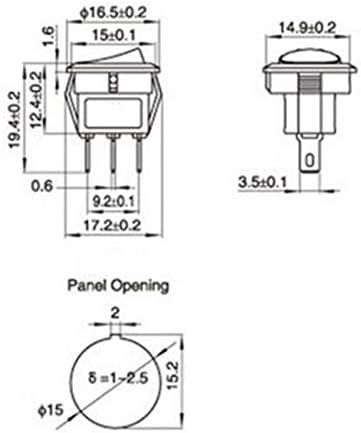 Interruptor de balancim de 16 mm de diâmetro pequeno rocker de barco redondo mini redondo preto branco vermelho 2 pinos