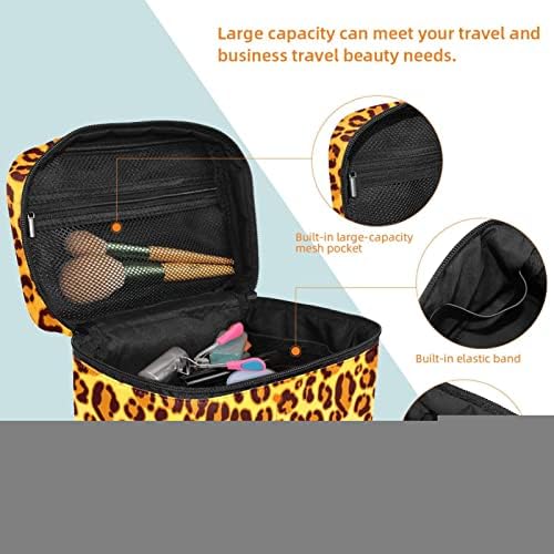 Leopard Brown Travel Makeup Bag Bag Case de maquiagem de maquiagem com alça para mulheres meninas