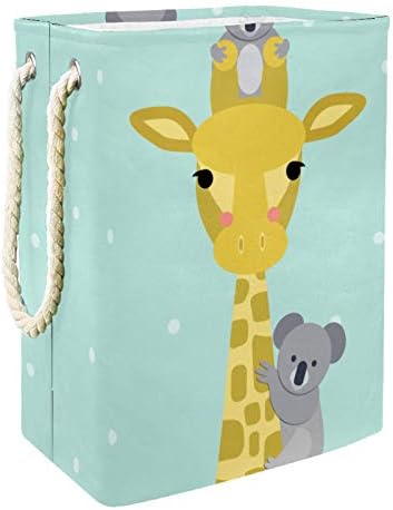Deyya Giraffe Green Koala Cestas de lavanderia dificultam altura de altura dobrável para crianças adultas meninos adolescentes meninas em quartos Banheiro 19.3x11.8x15.9 em/49x30x40.5 cm