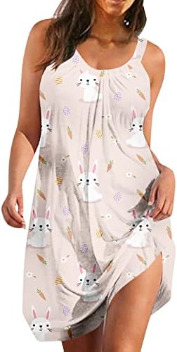 Vestido de Páscoa CGGMVCG para mulheres Summer Summer Sleesess Bunny Egg Tank Print Tank Mini Dress Strappy Casual Moda Feminina Vestidos