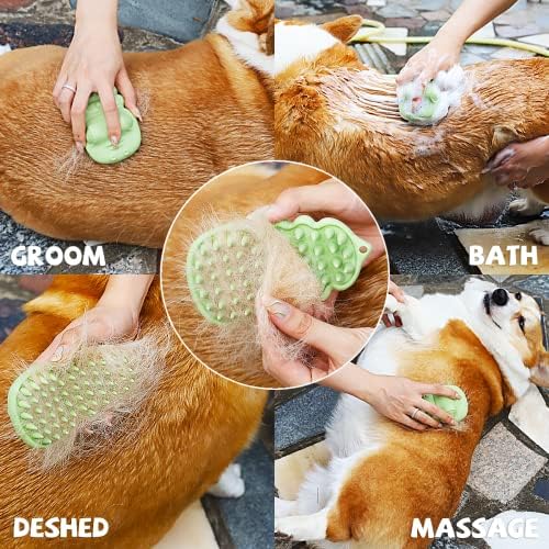 Escova de banho de limpeza de cachorro e gato, pincel de cerdas de silicone macio de estimação, pente de borracha de shampoo para lavagem