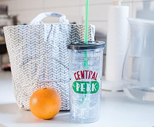 Buffalo Silver Friends Central Perk Logo Plástico copo frio alto com tampa e palha, 20 onças