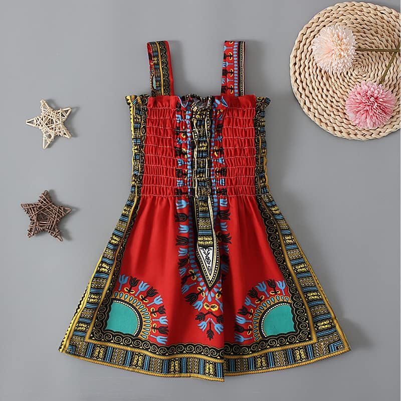 Noubeau Kids Toddler Girls Girls Africano Dashiki Dress Ruffled Sling Vest