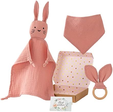 Duomiaomiao Baby Security Blanket Gifts Caixa, Muslin Cotton Bunny Lovey Blanket para bebês, itens de recém -nascidos