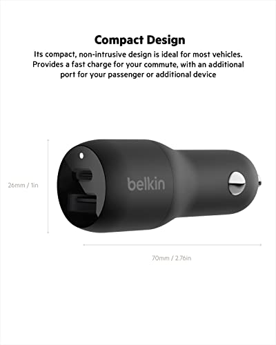 Belkin BoostCharge Pro Flex trançado USB Tipo C a C Cabo C, Power Certificado USB-IF e carregador de carro rápido de porta