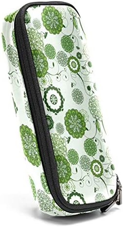 Padrão floral verde Arte Moderna de couro de couro para caneta com zíper com zíper Double Bolsa de armazenamento para escritório