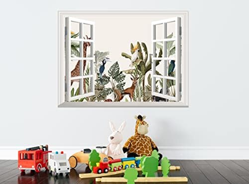 Esfacari animais adesivos de parede adesivos 3d adesivo de parede de janela falsa tema de jungle infantil garoto removível pôster pôster de papel de parede mural de vinil decoração