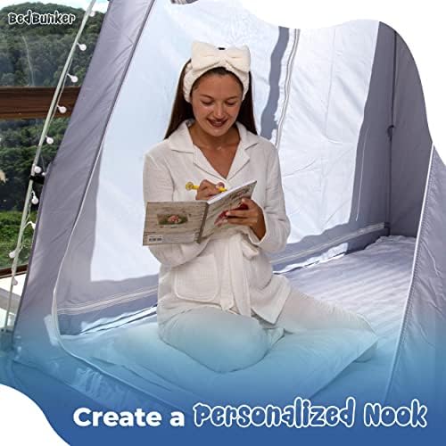 Bedbunker Bed Tent gêmeo ou tamanho completo | Barraca de cama dupla com 3 portas e luz LED | Tenda de cama cheia para crianças e adultos