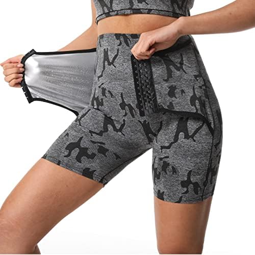 Calças de modelador eodnosfn para mulheres treinador de cintura sauna terno shorts sweatwear com controle de barriga