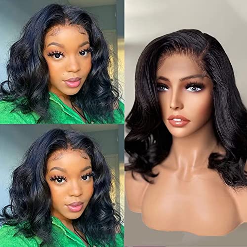IMEYA 13x6 Wigs curtos para mulheres negras cabelos humanos transparentes onda de onda de onda de ombro Remy cabelos