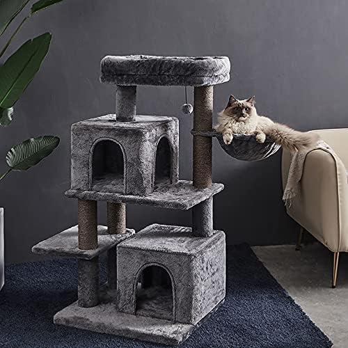 Torre de gato de vários níveis de 45 polegadas, torre de gatos, árvore de gatos grandes, com hammock e postes de arranhões