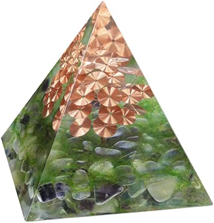 Yatming Made Orgone Crystal Piramid Gerador de energia para proteção, Rainbow Fluorite Stones Torda de cobre Árvore da vida Pirâmide