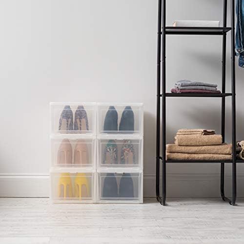 IRIS EUA Caixa de armazenamento de calçados de 6 pacote, organizadores de calçados de plástico pérolas para o armário, salvamento de espaço de tênis frontal, alto, alto