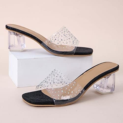 Chinelos quadrados de dedão do pé para mulheres slides transparentes de salto médio flags chinelos de sapatos de sapatos de festa