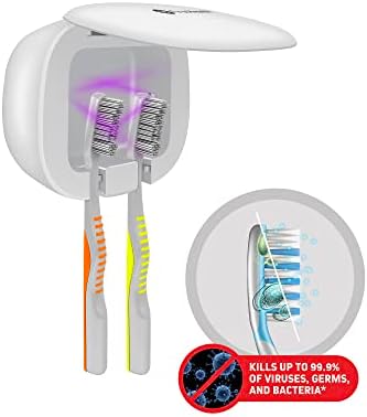 Primeira Saúde UV higienizando as capas de escova de dentes | Suportes de escova de dentes esterilizadores UV recarregáveis ​​para banheiros | Sanitzer de escova de dentes UV-C duplo esteriliza em 5 minutos | Inclui montagem de parede adesiva