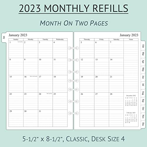 2023 Reabilitação mensal de planejador 5-1/2 x 8-1/4, 12 meses de janeiro de 2023 a dezembro de 2023, duas páginas por mês, caixa