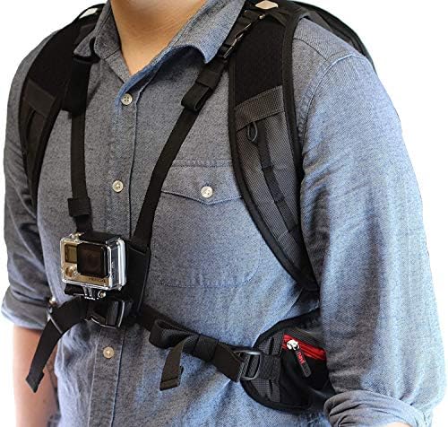 Backpack da câmera de ação da Navitech e estojo de armazenamento cinza com cinta de tórax integrada - compatível com a