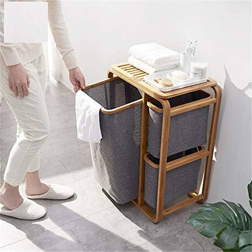 N / C cesta de lavanderia multifuncional, cesta de armazenamento de classificação, bolsa de armazenamento de bambu, durável, impermeável,