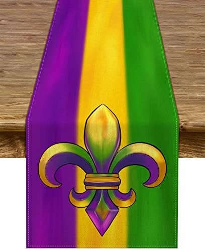 Pudodo Mardi Gras Table Runner New Orleans Brasil Carnival Masquerade Party Decoration Holiday Kitchen Dinning Room