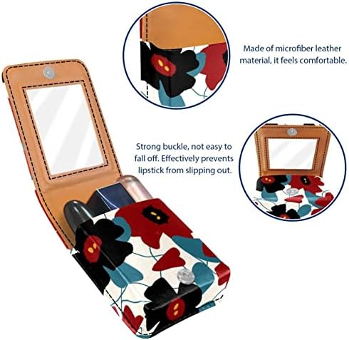 Caixa de batom oryuekan com espelho bolsa de cosméticos portátil fofa, bolsa cosmética, flores pretas vermelhas retrô moderno