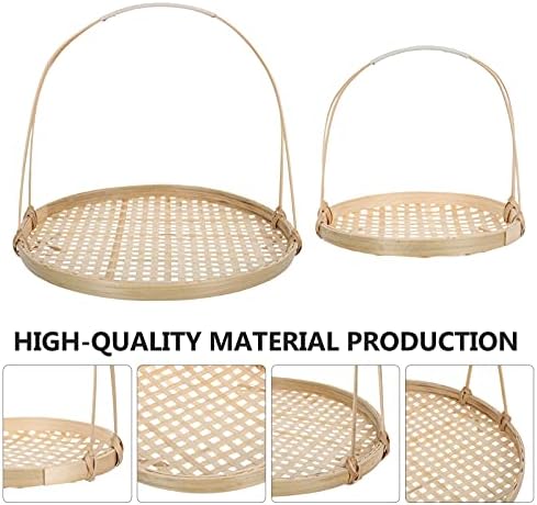 Decoração de desktop de cabilock 2pcs cesta de tecido artesanal com alça de alça de bandejas de cesta de pão redonda cesta