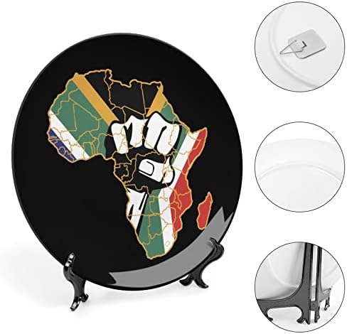 Black Power Africa Fist Map Bone China Decorativa Placas redondas Crafas de cerâmica com exibição Stand para Decoração de