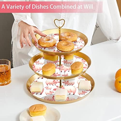 3 Placa de fruta de cupcake de 3 camadas de sobremesa Plástico para servir suporte de exibição para casamento de aniversário de bebê Decorações de chá de chá de bebê redondo, fundo com porcos de fazenda