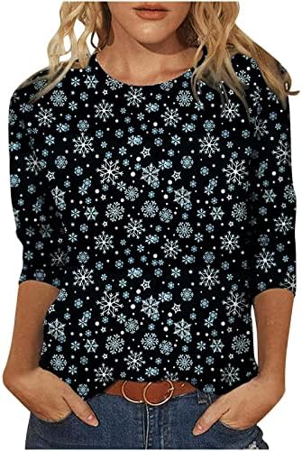 Camisetas de Natal Tomlagem feminina de mapa longa feminina Raglan Blusa de pescoço de Natal Folhas de Natal Folhas de