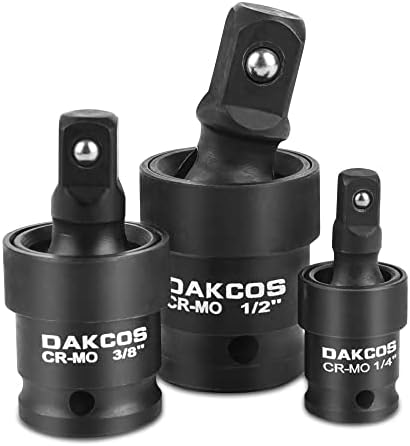 DAKCOS IMPACTO SOCKETURO UNIVERSAL CONJUNTO GRAVADO DE 3 Peças Design de mola de bola 1/4 , 3/8 e 1/2 Drive CR-Mo-Joint Sockets