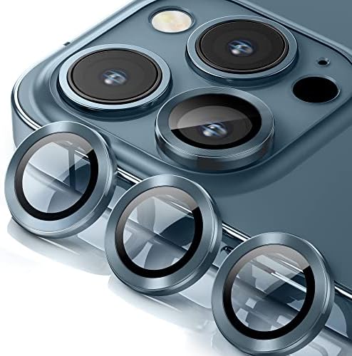 HORYE para iPhone 12 Pro Max Camera Lens Protector, Metal Tampa completa + Proteção de tela de círculo de vidro temperado para iPhone 6.7 ' - Pacific Blue